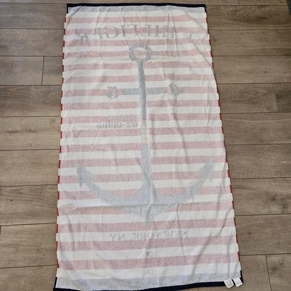Tommy Hilfiger Large Anchor Beach Towel 35x66 Nautical Red White Blue Patriotic - Picture 4 of 5